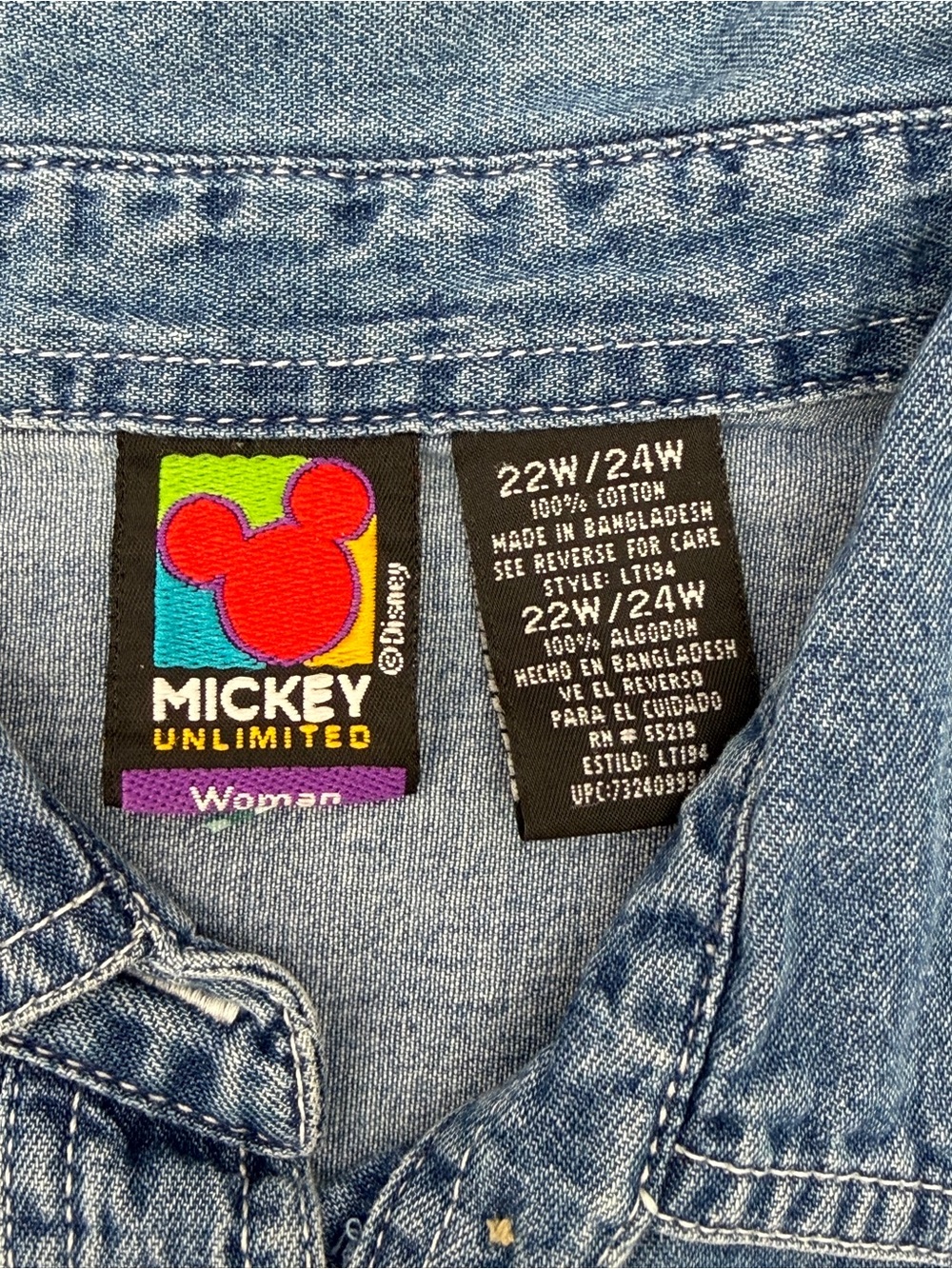 Disney Mickey Unlimited Mickey Minnie Embroidered Denim Shirt Grandmacore - Picture 3 of 8